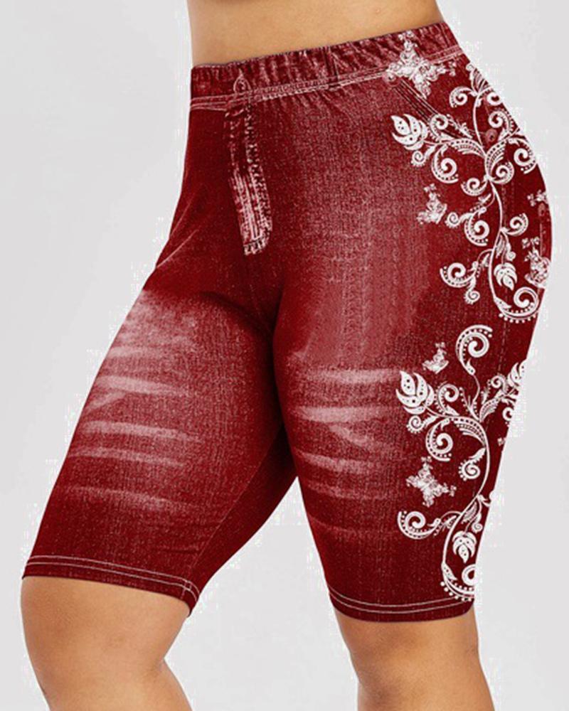 Women Floral Print High Waist Bermuda Shorts-Pinkami