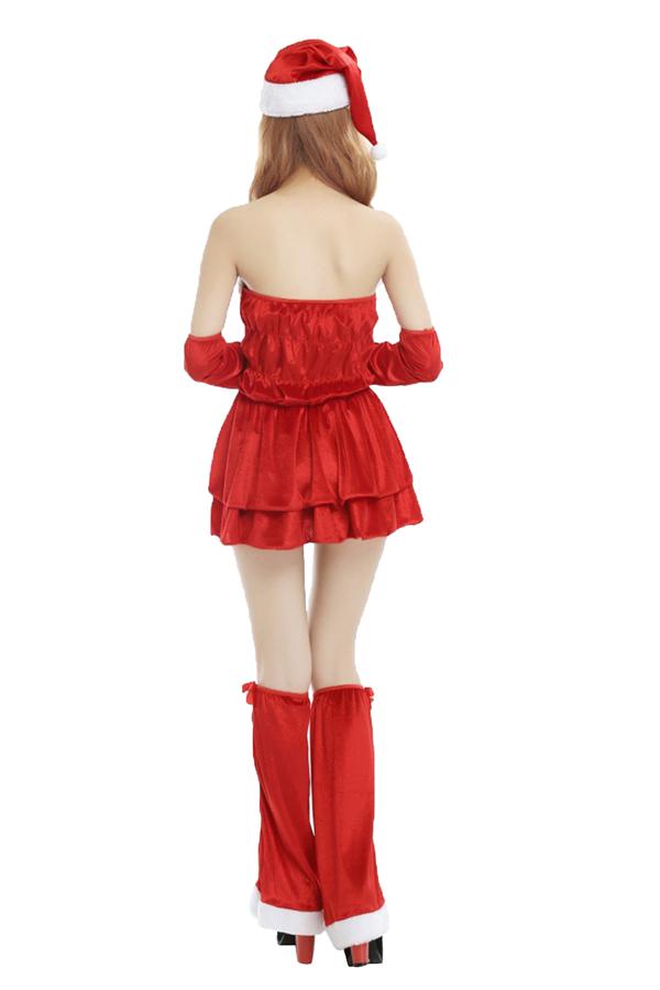 Sexy Strapless Santa Dress Christmas Costume For Women Red-Pinkami