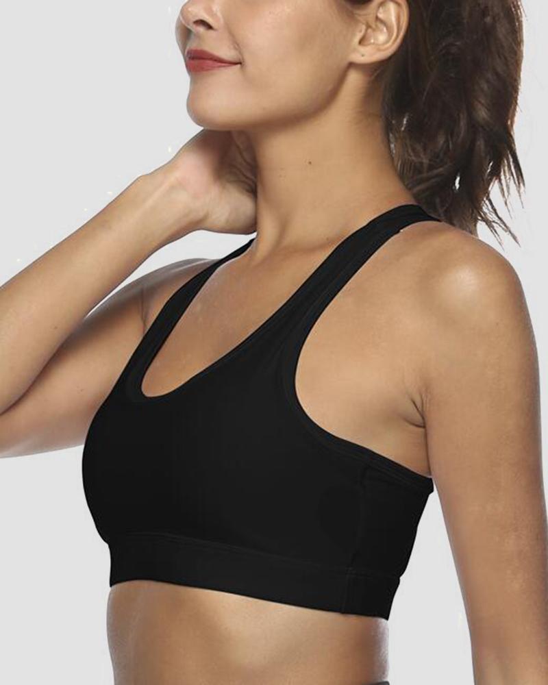 Pocket Decor Cutout Racerback Sports Bra-Pinkami