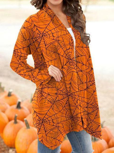 Halloween Spider Web Print Cardigan-Pinkami