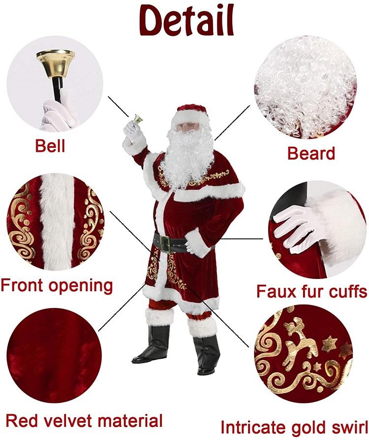 High Quality 10pcs Santa Suit Plus Size Mens Christmas Costume-Pinkami