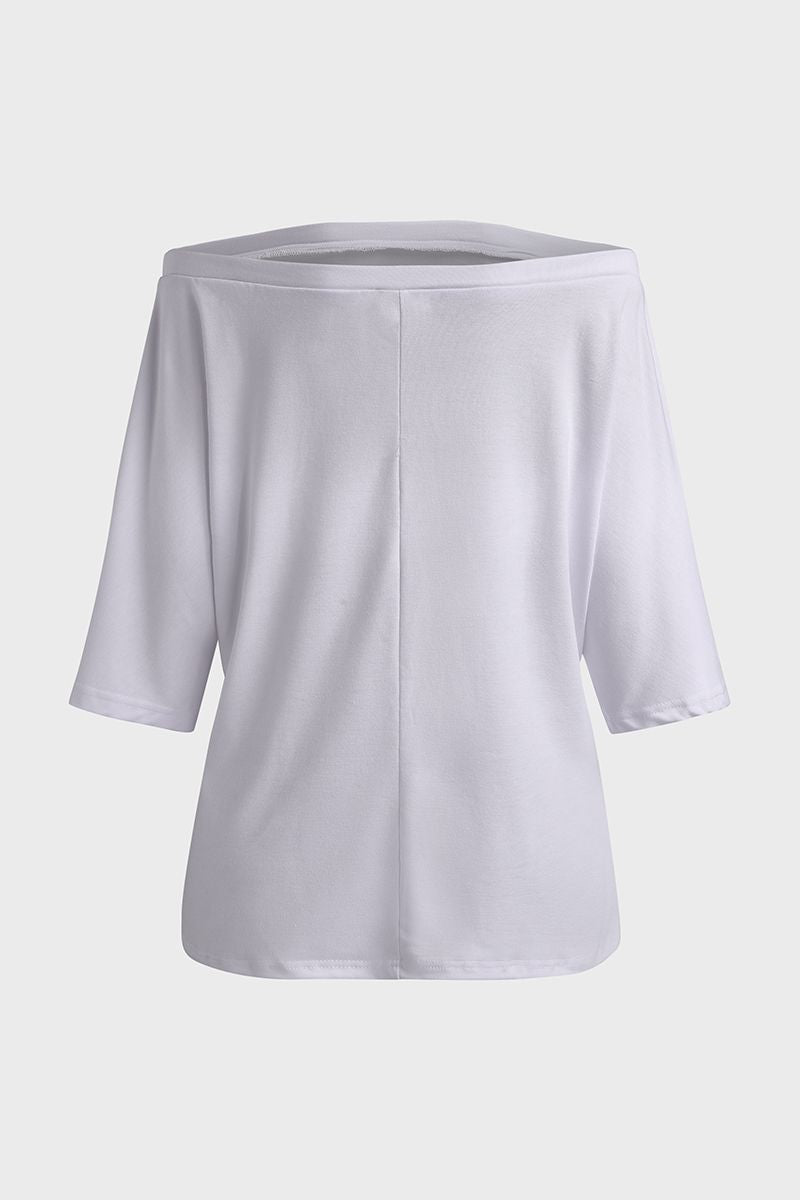 Anchor Print Half Sleeve Off Shoulder T-Shirt-Pinkami