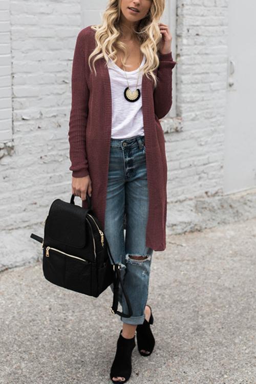 Solid Color Long Loose Sweater-Pinkami