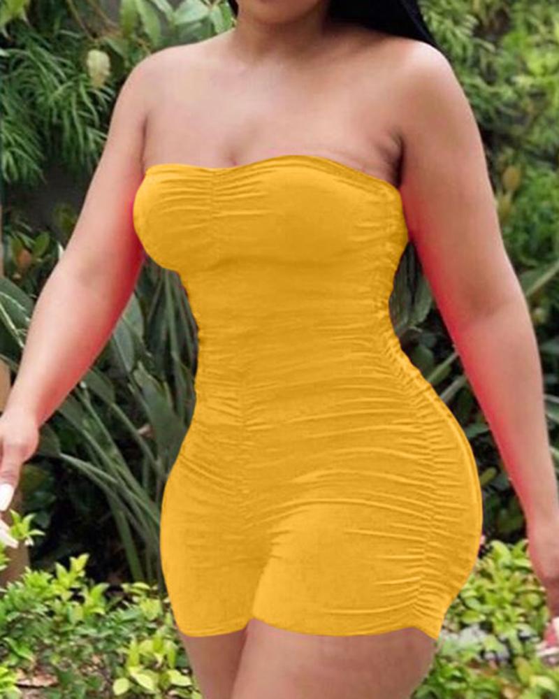 Solid Ruched Skinny Tube Casual Romper