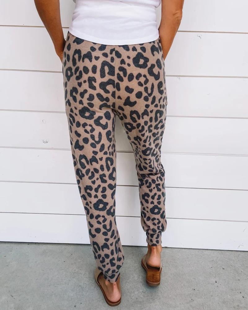 Allover Print Drawstring Waist Slant Pocket Pants For Women-Pinkami