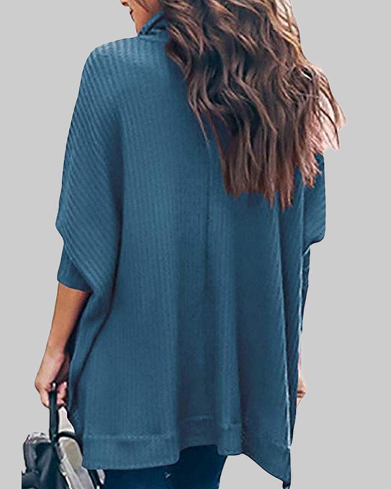 Solid Split Hem High Neck Sweater-Pinkami