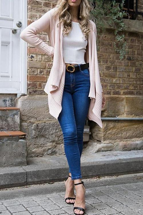 Solid Color Sweater Cardigan-Pinkami