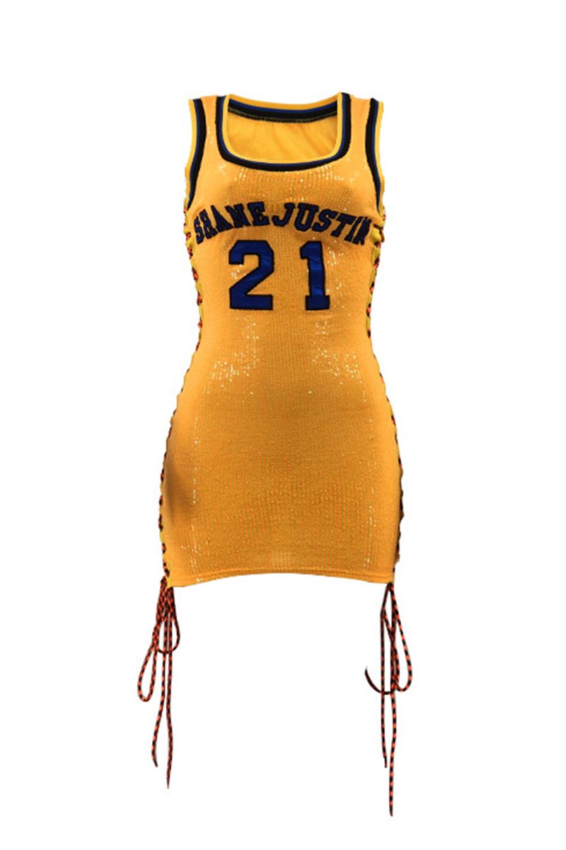 Allover Sequins Embroidered Lace Up Side Dress