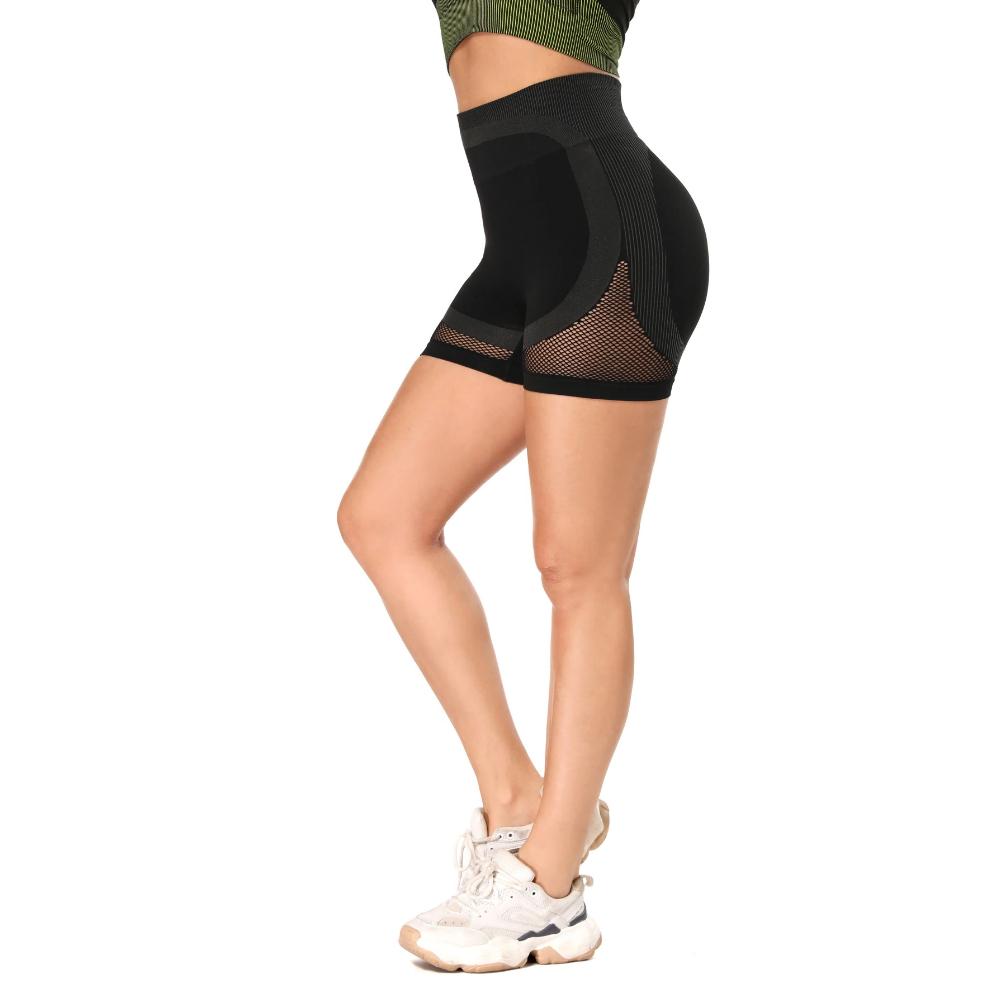 Mesh Panel Colorblock Wide Waistband Sports Shorts-Pinkami