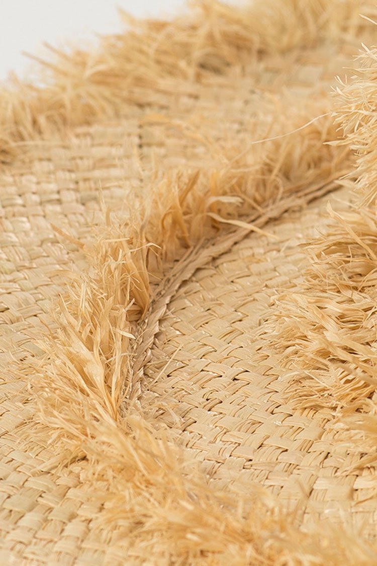 Basic Frayed Beach Straw Sun Hat-Pinkami