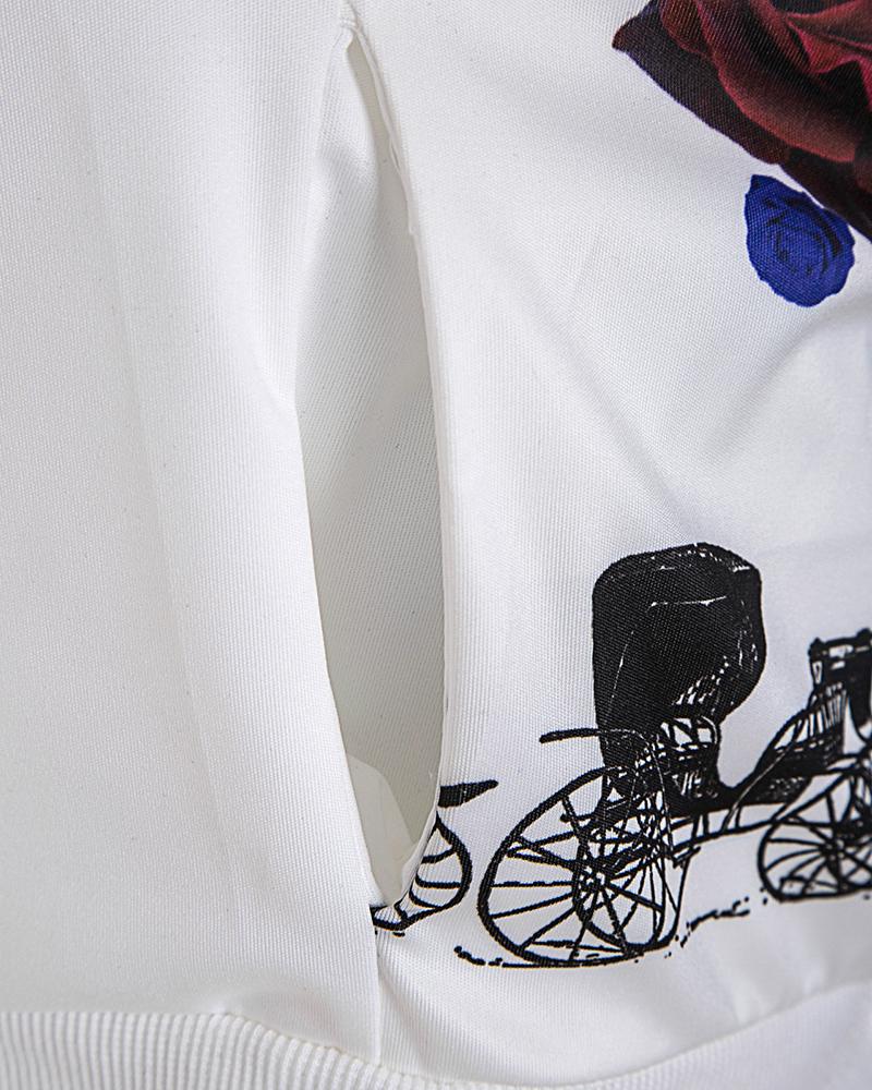 Striped & Butterfly Print Drawstring Waist Zip Up Jacket & Pants Set-Pinkami