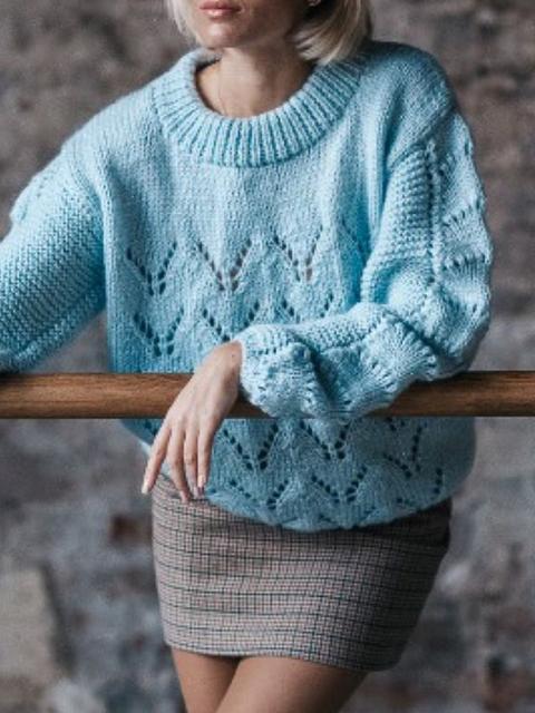 Hollow Out Knit Crew Neck Sweater-Pinkami