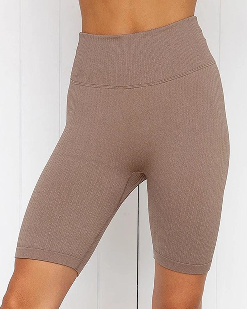 Rib-knit Wide Waistband Butt Lifting Sports Shorts-Pinkami