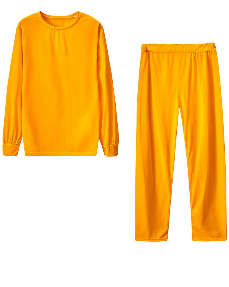 Solid Round Neck Tee & Pants Set-Pinkami