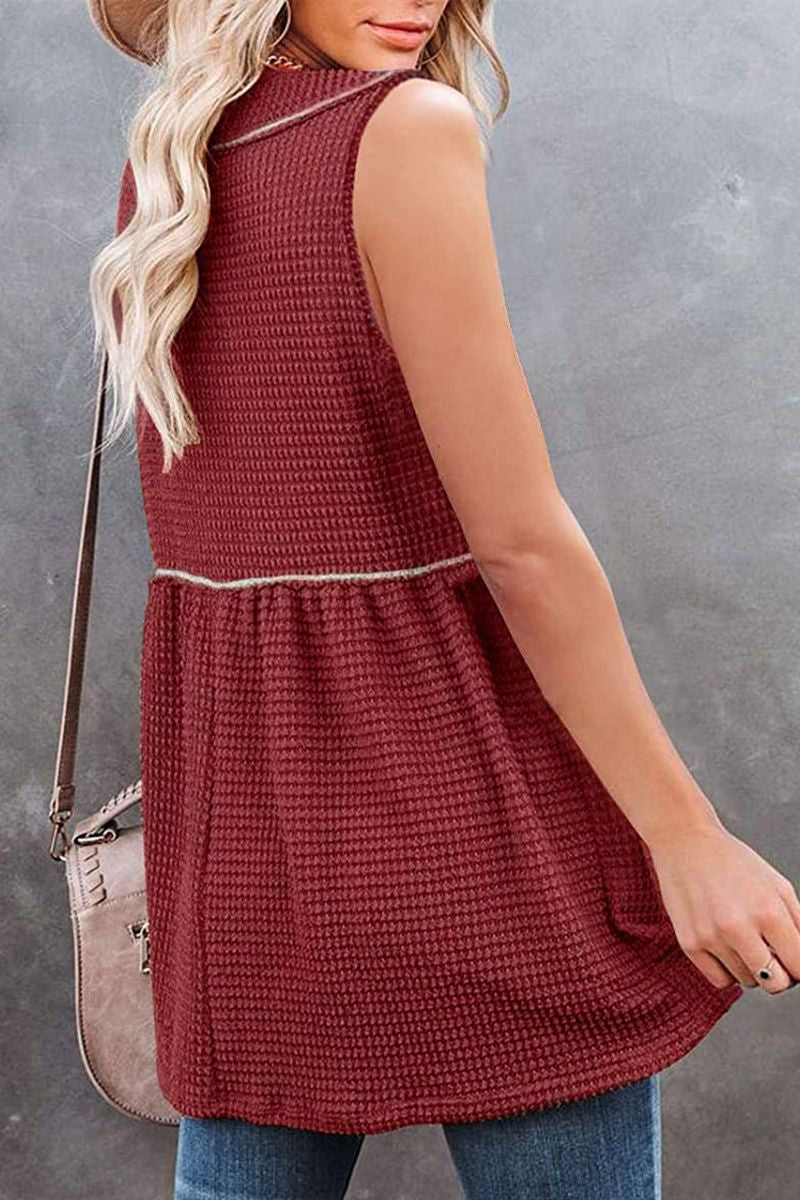 Waffle Knit Stitch Tank Top-Pinkami