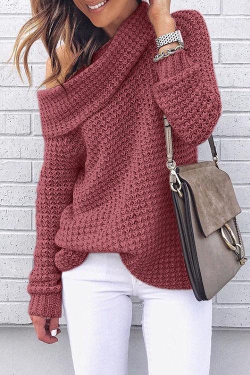 Unique Casual Openwork Sweater-Pinkami