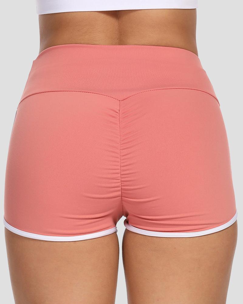 Contrast Binding Scrunch Butt Sports Shorts-Pinkami