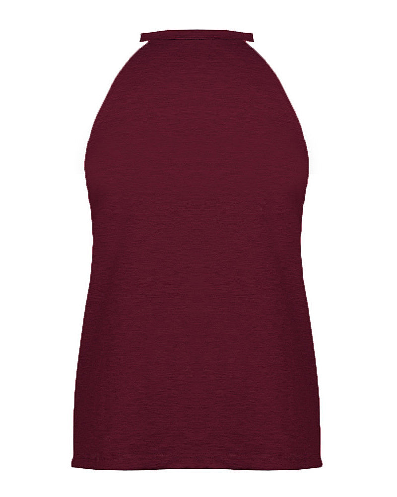 Solid Ripped Detail Halter T-Shirt-Pinkami