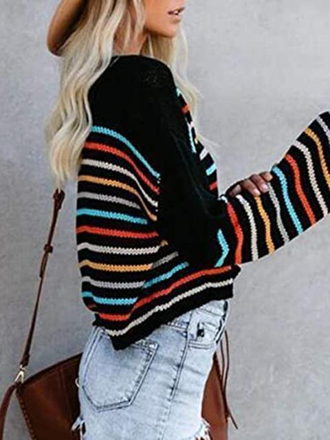 Colorful Striped Lightweight Short Sweater-Pinkami