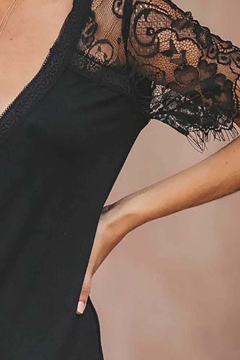 Floral Lace Hollow Out T-Shirt-Pinkami