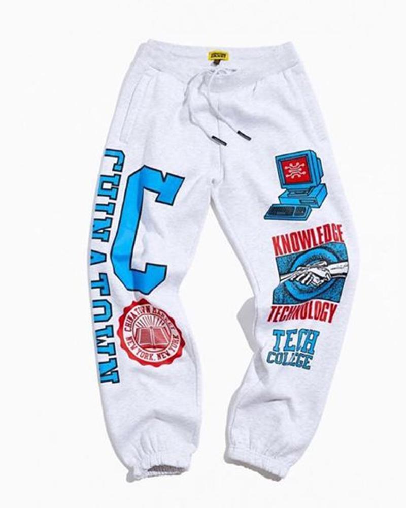 Letter & Graphic Print Hooded Top & Pants Set