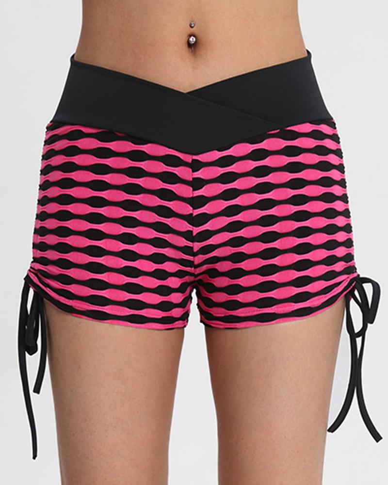 Allover Print Wide Waistband Drawstring Side Sports Shorts-Pinkami