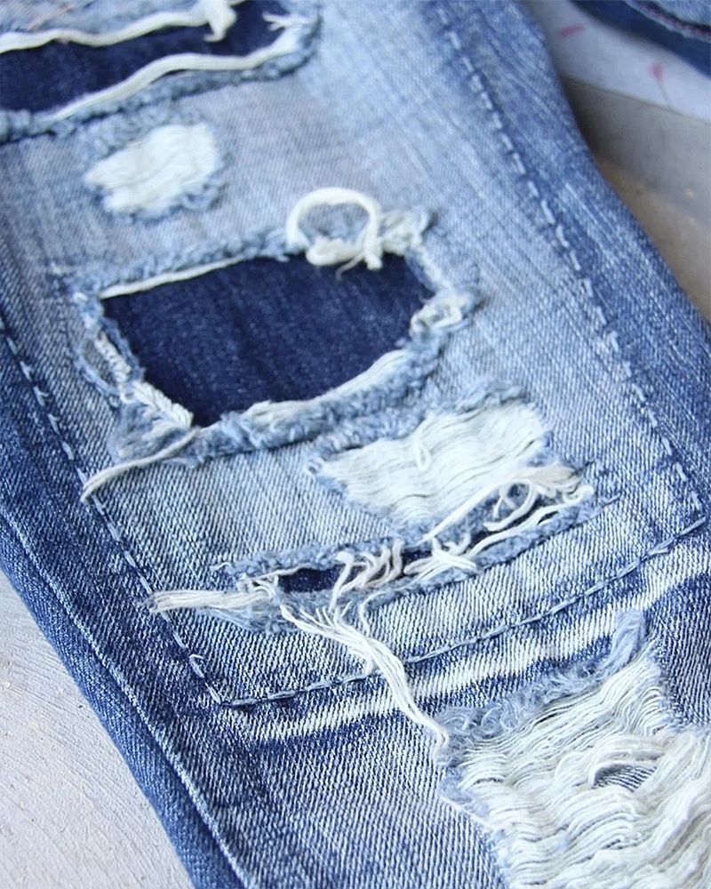 Ladder Distressed Patched Low Waist Jeans-Pinkami