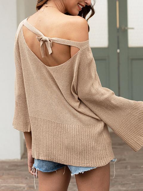 Bow Halter Solid Sweater-Pinkami