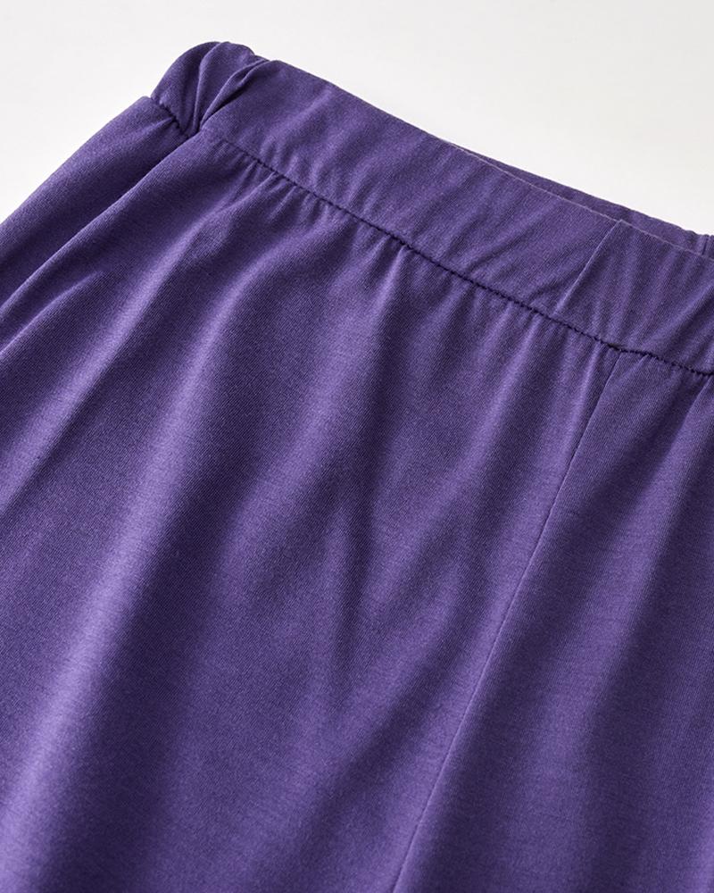 Solid Round Neck Tee & Pants Set-Pinkami