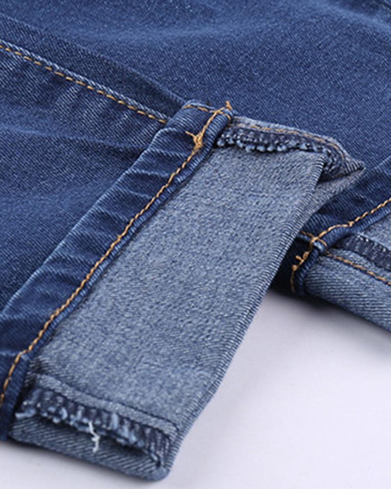 Women Plaid & Leopard Patch Insert High Waist Crop Jeans-Pinkami