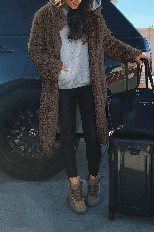 Casual Lapel Pocket Long Coat-Pinkami