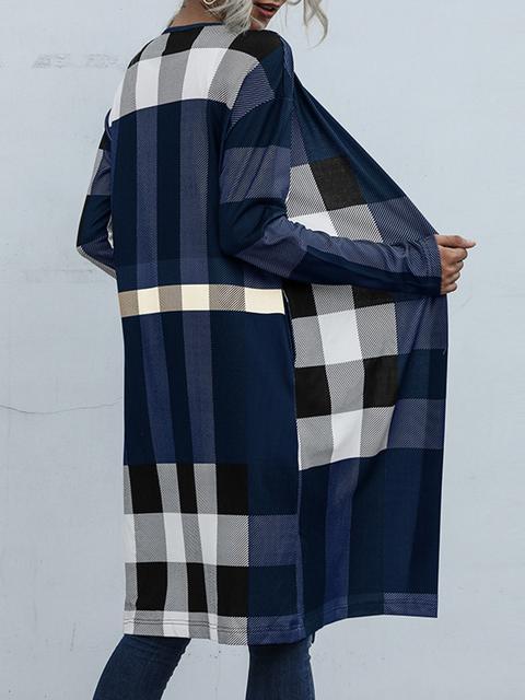 Plaid Print Long Cardigan Coat-Pinkami