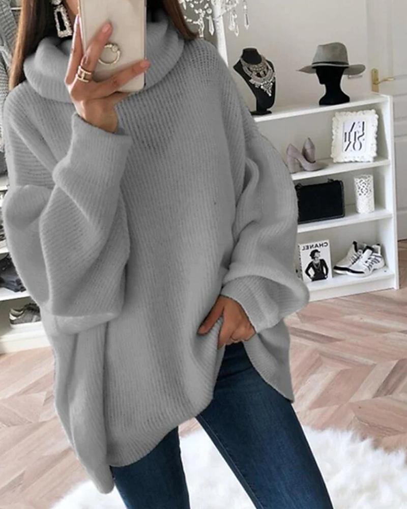 Solid Ribbed Cowl Neck Sweater-Pinkami