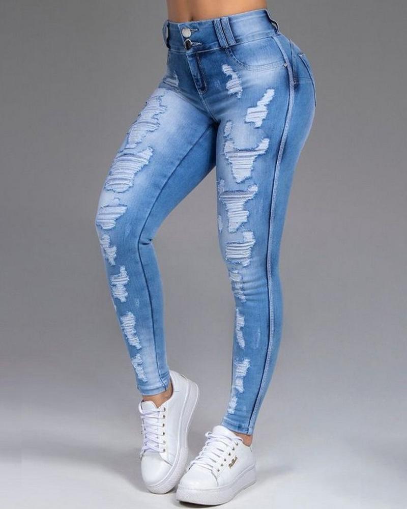 Women Extreme Distressed High Waist Skinny Jeans-Pinkami