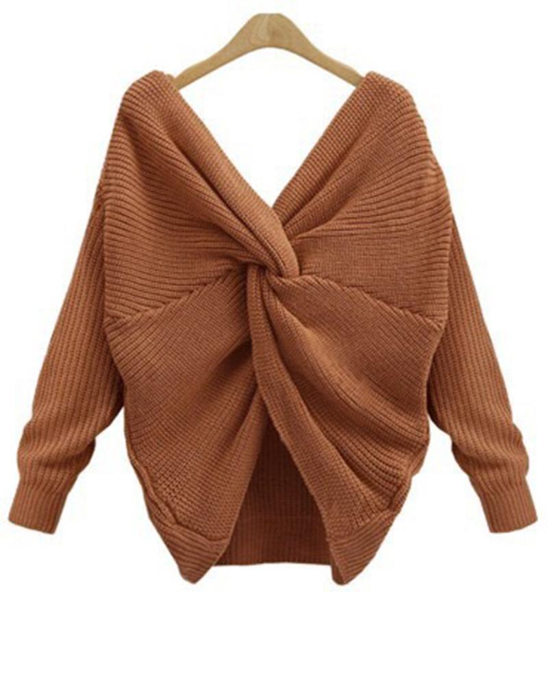 Chunky Knit Twist Drop Shoulder Sweater-Pinkami