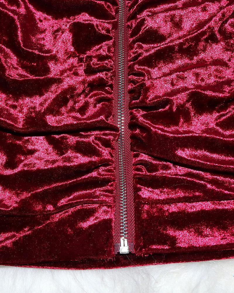 Solid Ruched Zip Up Long Sleeve Top & Split Hem Pants Set-Pinkami