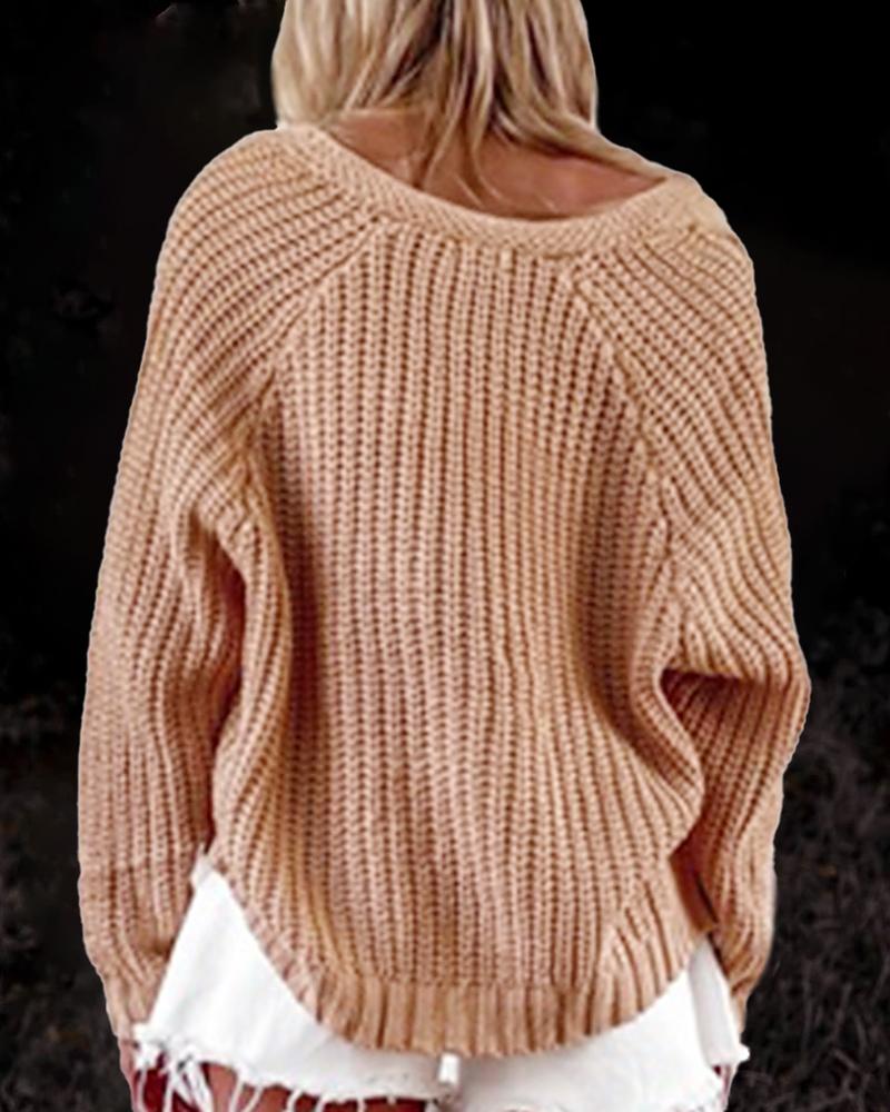 Solid Cable Knit Button Front Sweater