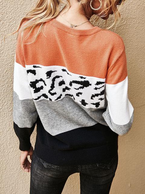 Color Block Leopard Patchwork Sweater-Pinkami