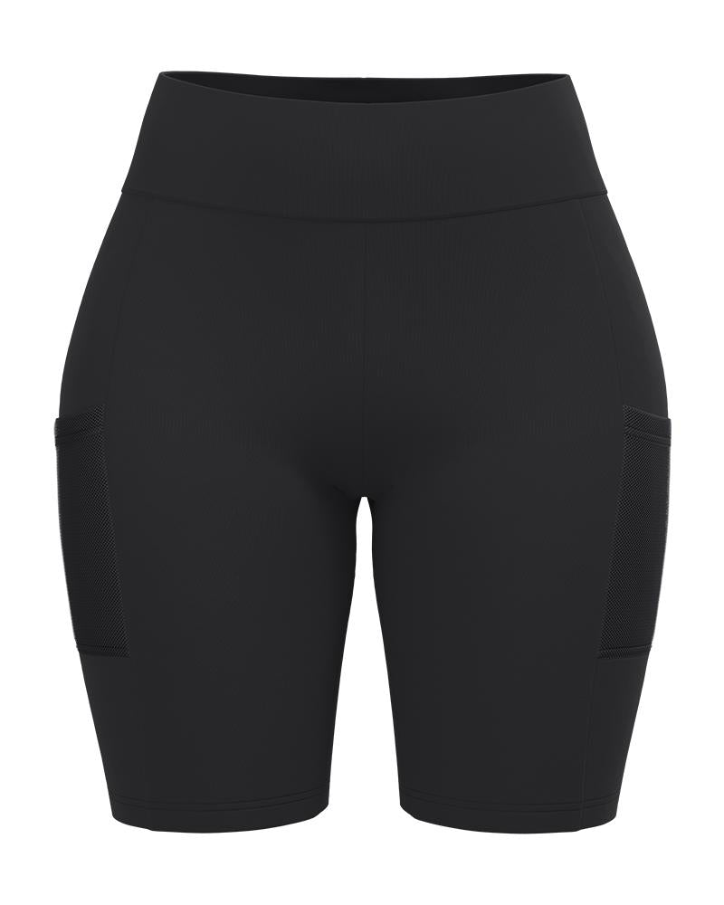 Solid Seamless High Waist Pocket Decor Sports Shorts-Pinkami