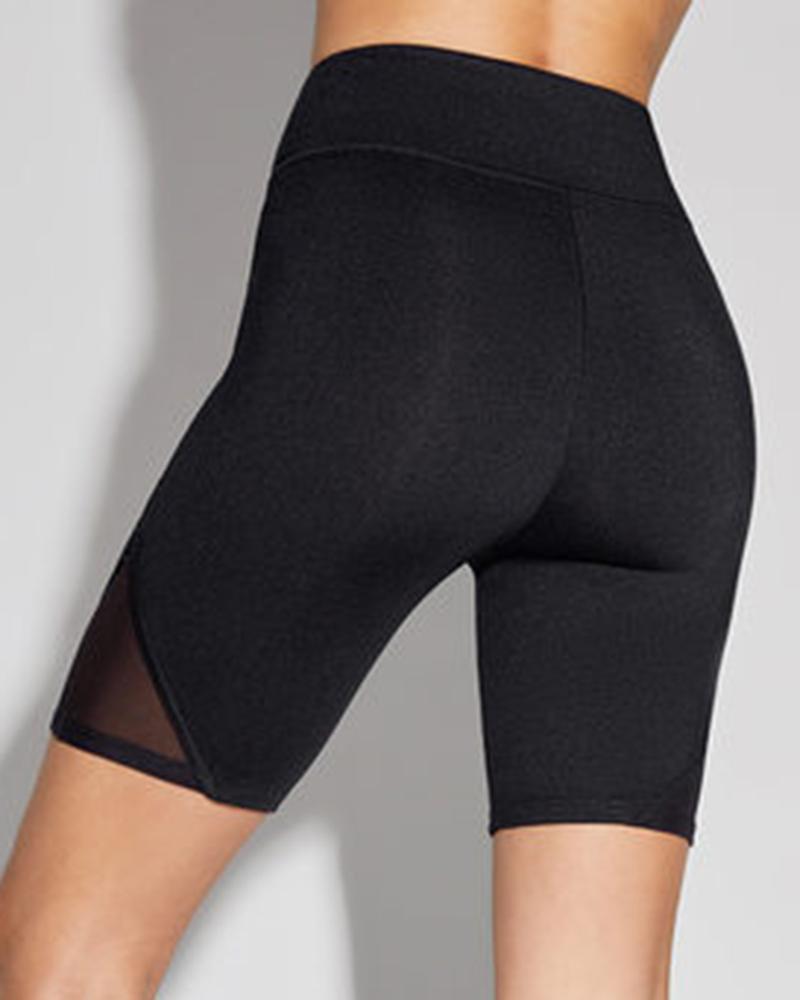 Mesh Panel High Waist Butt Lifting Sports Shorts-Pinkami