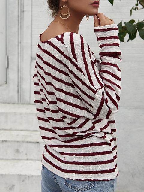 Striped Pattern Button Strap Knit Cardigan-Pinkami