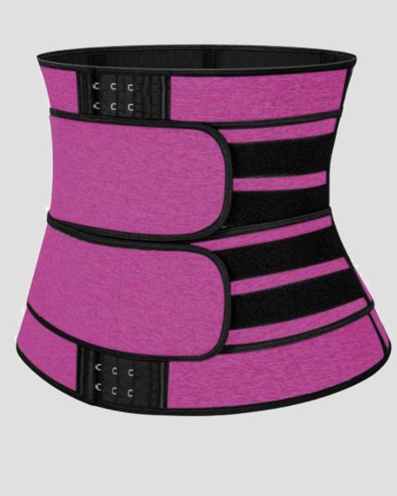 Colorblock Steel Bone Double Velcro Closures Body Shaper Wrap Corset-Pinkami