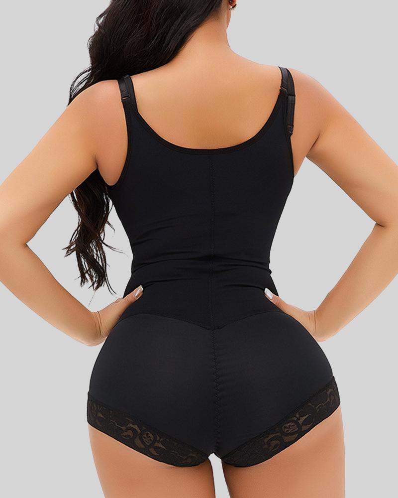 Steel Boned Zip Up Lace Trim Shapewear-Pinkami