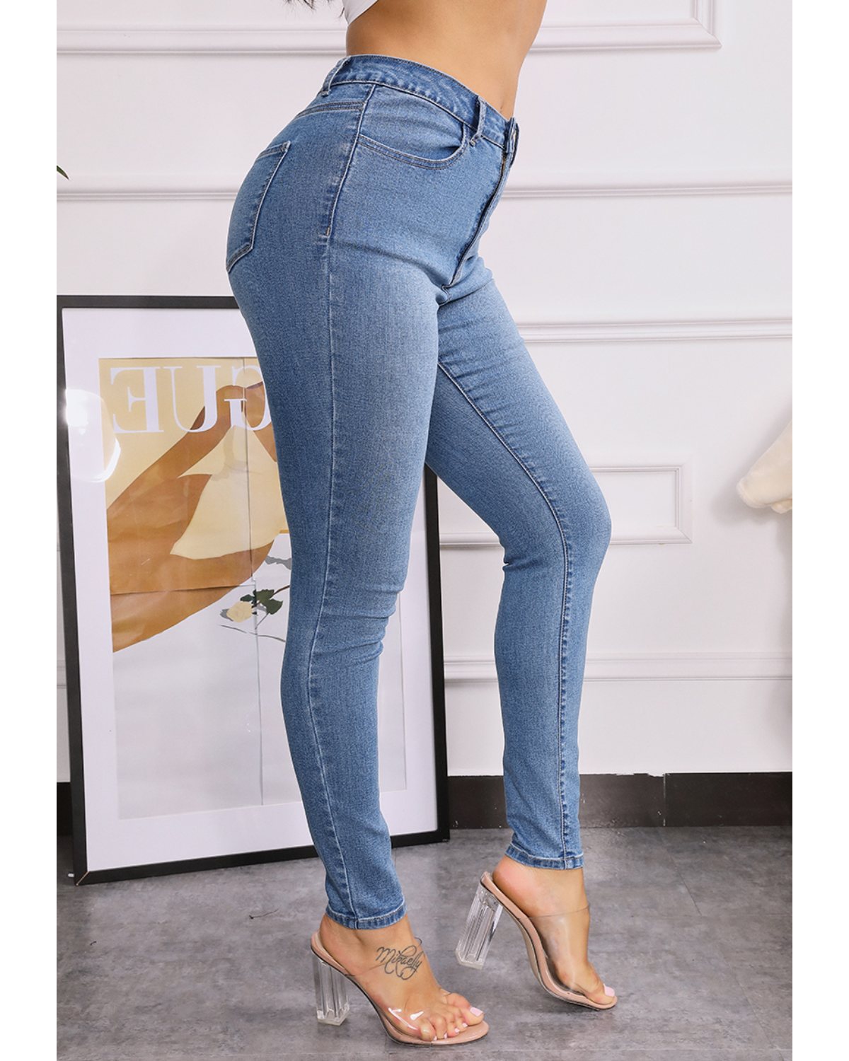 Women Elastic High Waist Butt Lifting Jeans-Pinkami