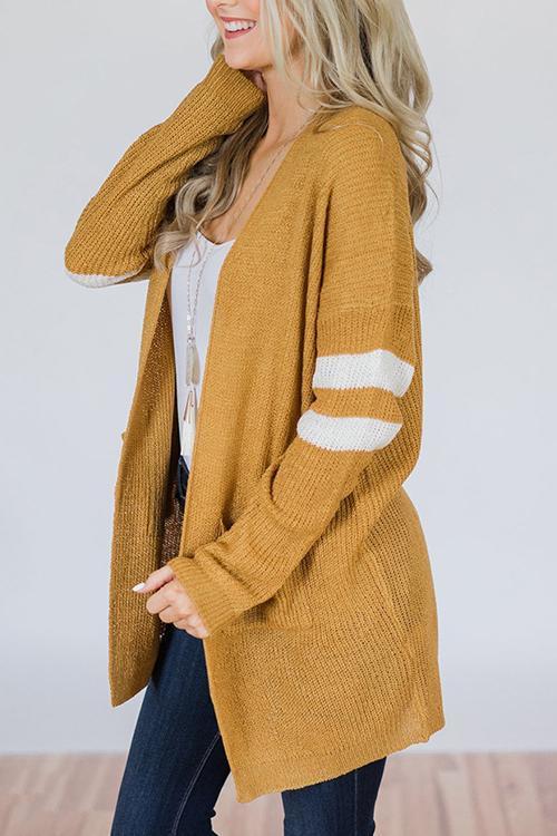 Striped Colorblock Long Sweater Cardigan-Pinkami
