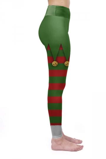 Womens Santa Helper Christmas Leggings Green-Pinkami