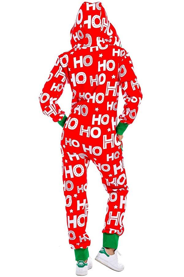Womens Ho Ho Ho Christmas Onesie Adult Jumpsuit Casual Outfit-Pinkami