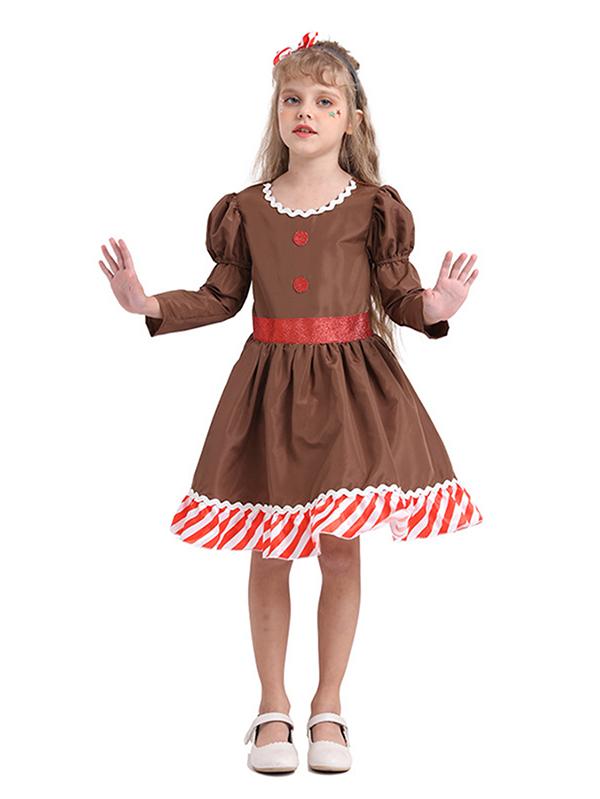Girls Christmas Gingerbread Man Costume-Pinkami