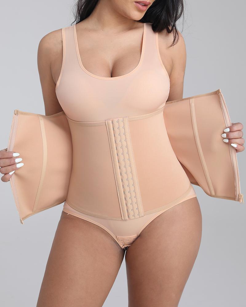 Solid Zip Up Front Shapewear Corset-Pinkami