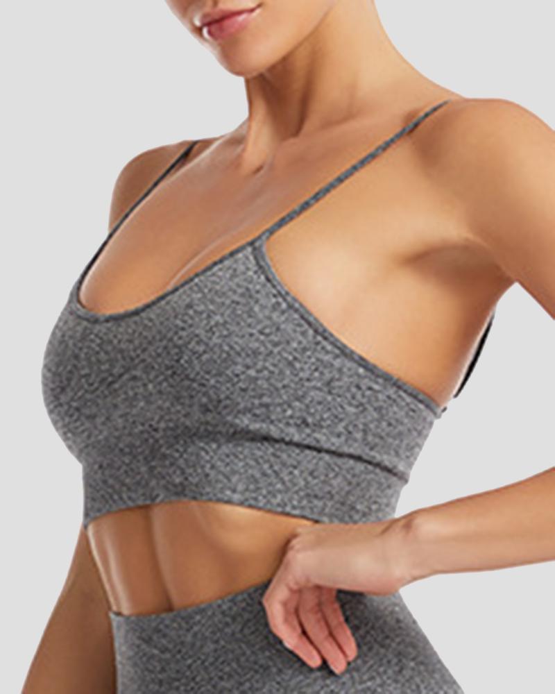 Solid Ribbed Knit Sports Bra-Pinkami